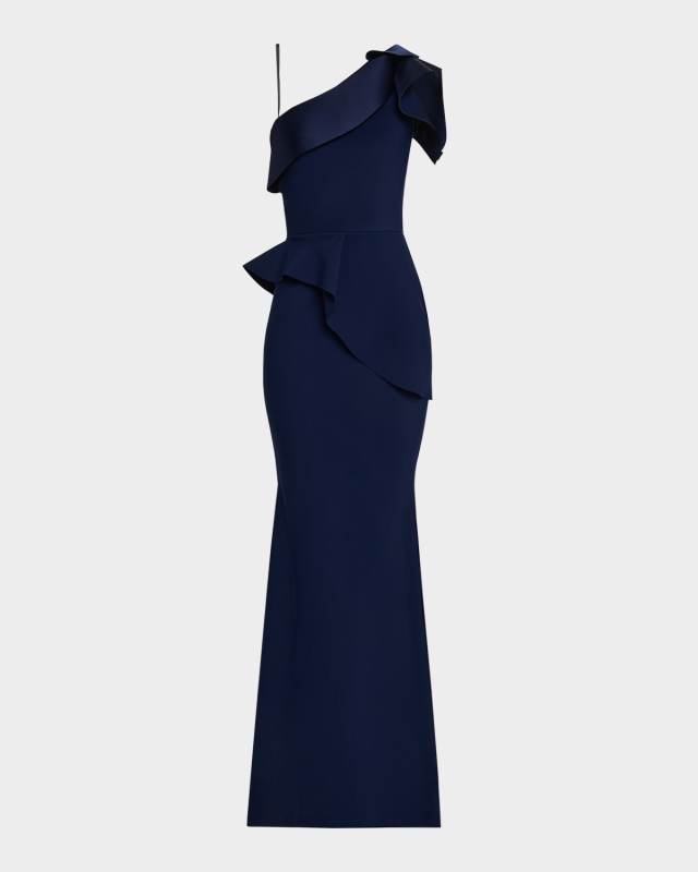 Rippyka One-Shoulder Peplum Mermaid Gown